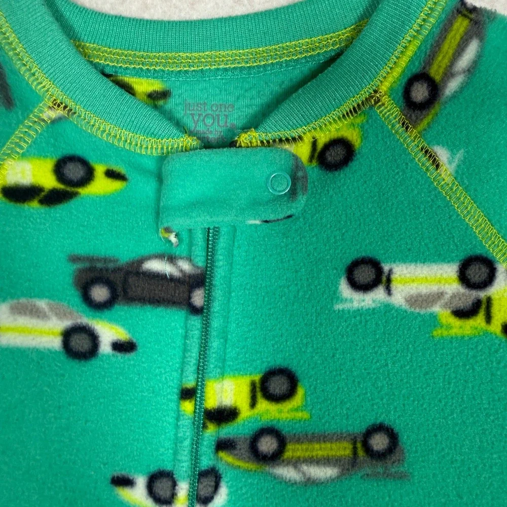 Just One You Carters Boys 5T Fleece Footed Sleeper Teal Green Race Car Pajamas